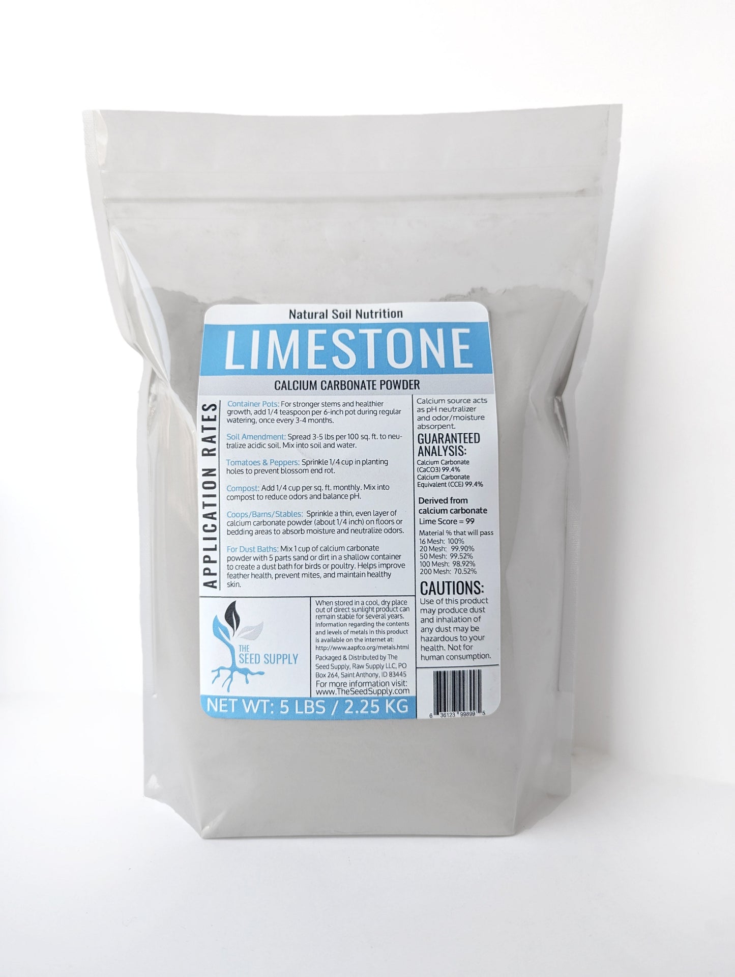 Eco-friendly calcium carbonate limestone powder for organic gardening and soil enrichment.