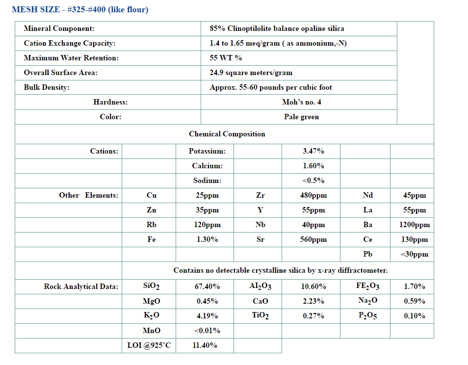 Cliniptilolite Zeolite Powder