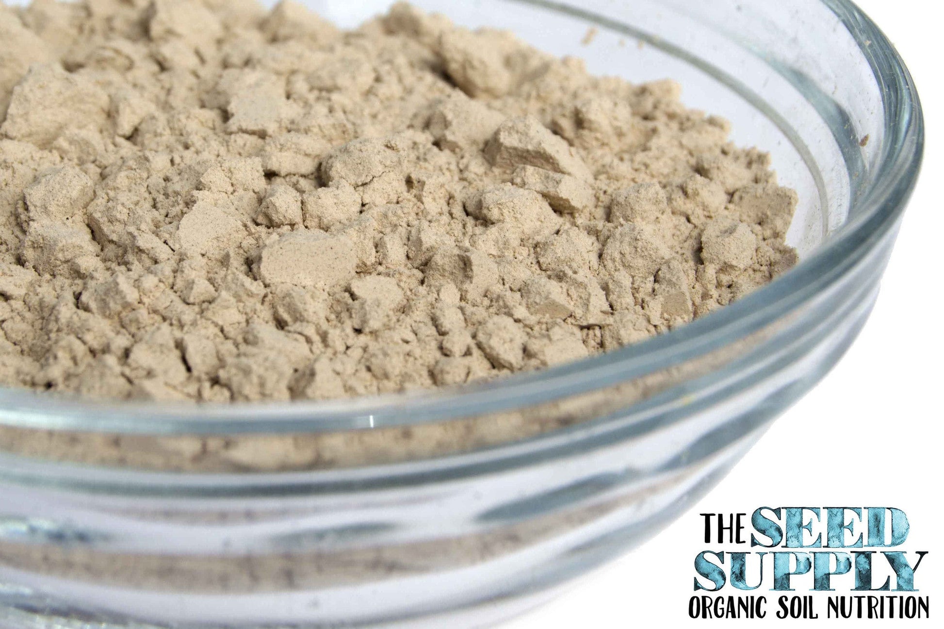 Close-up of micronized Azomite powder for organic gardening and crop yield improvement.