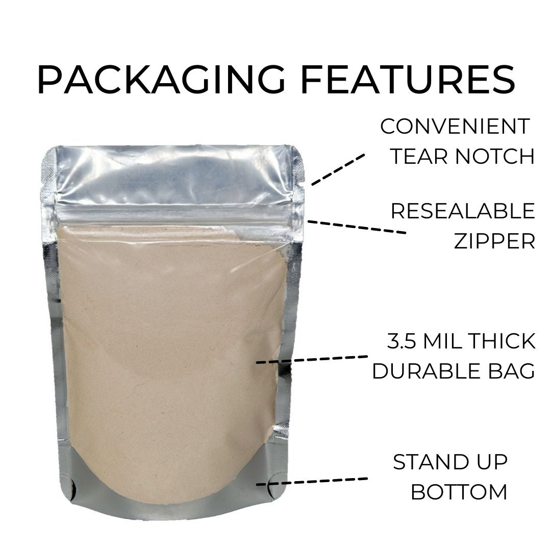 Micronized Azomite powder in a resealable bag, perfect for soil remineralization.