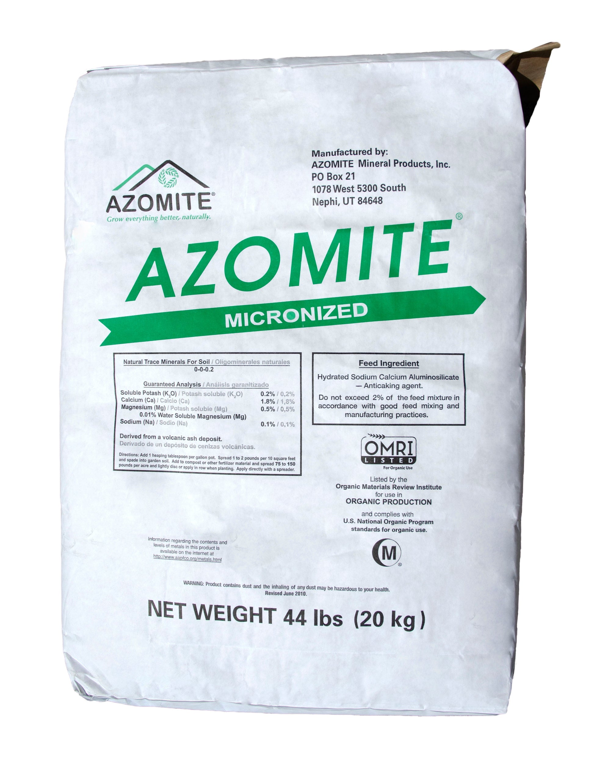 Fine-textured Azomite powder providing 67 essential trace minerals for plants