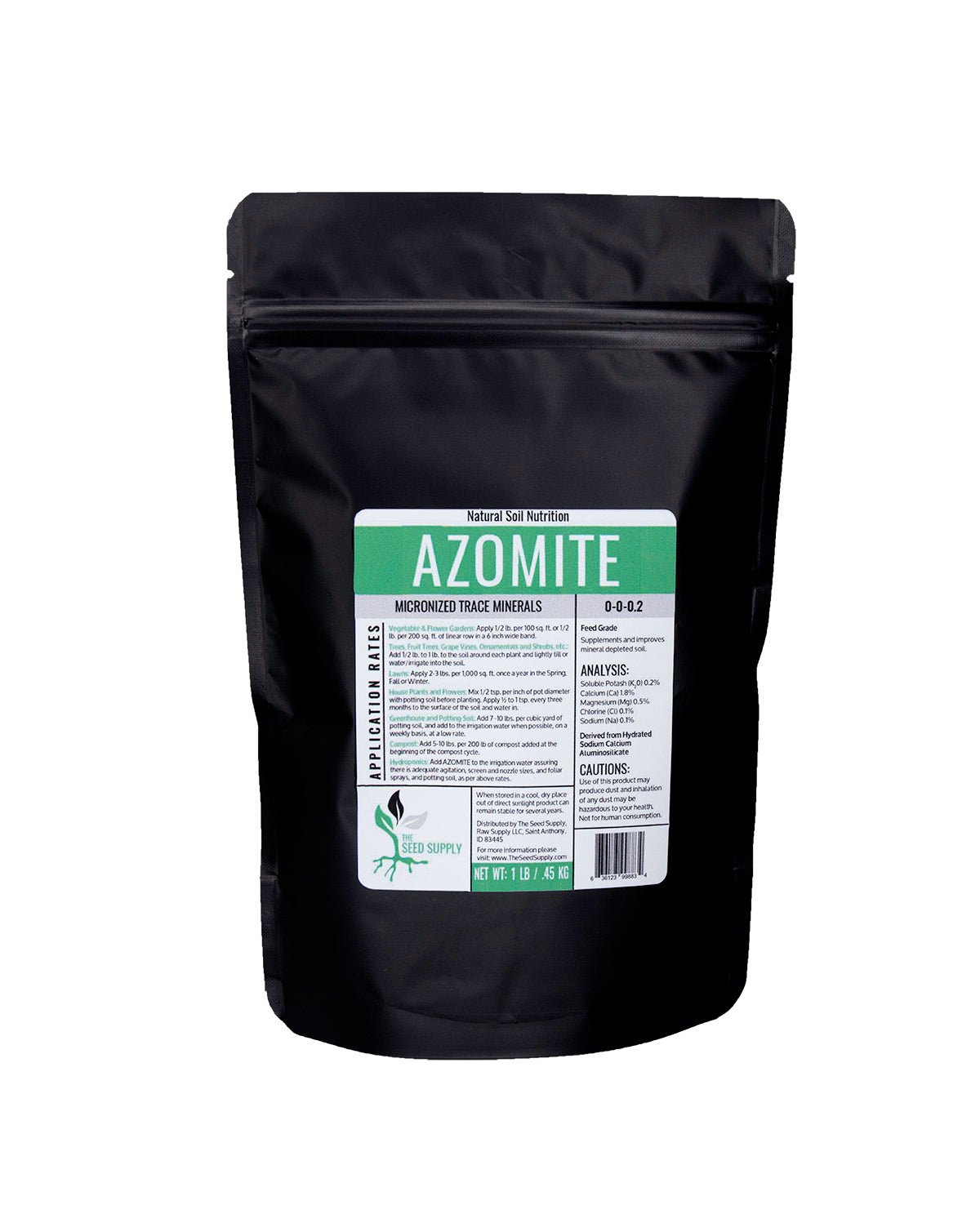 Micronized Azomite powder in a resealable bag, perfect for soil remineralization.
