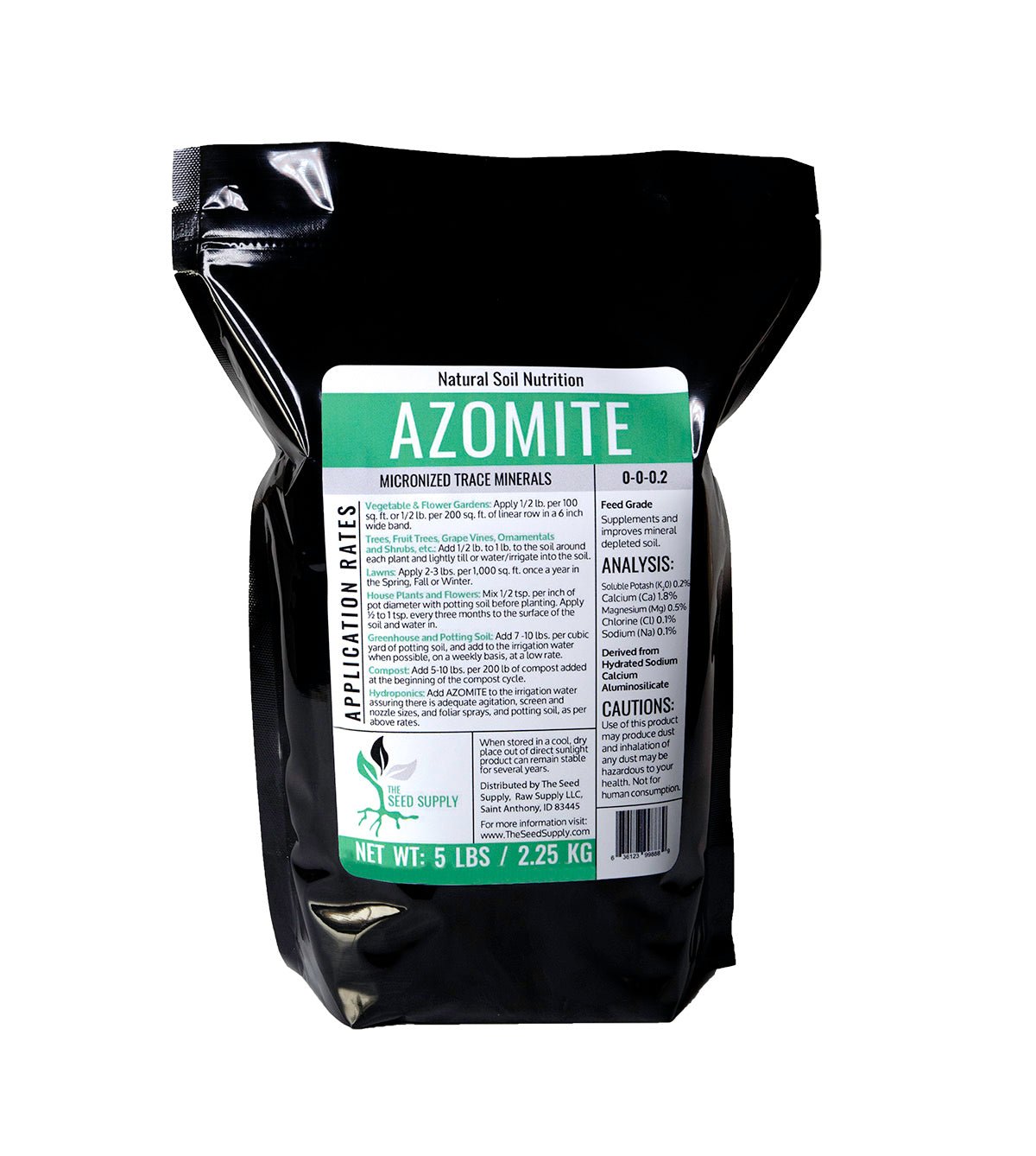 Micronized Azomite powder in a resealable bag, perfect for soil remineralization.