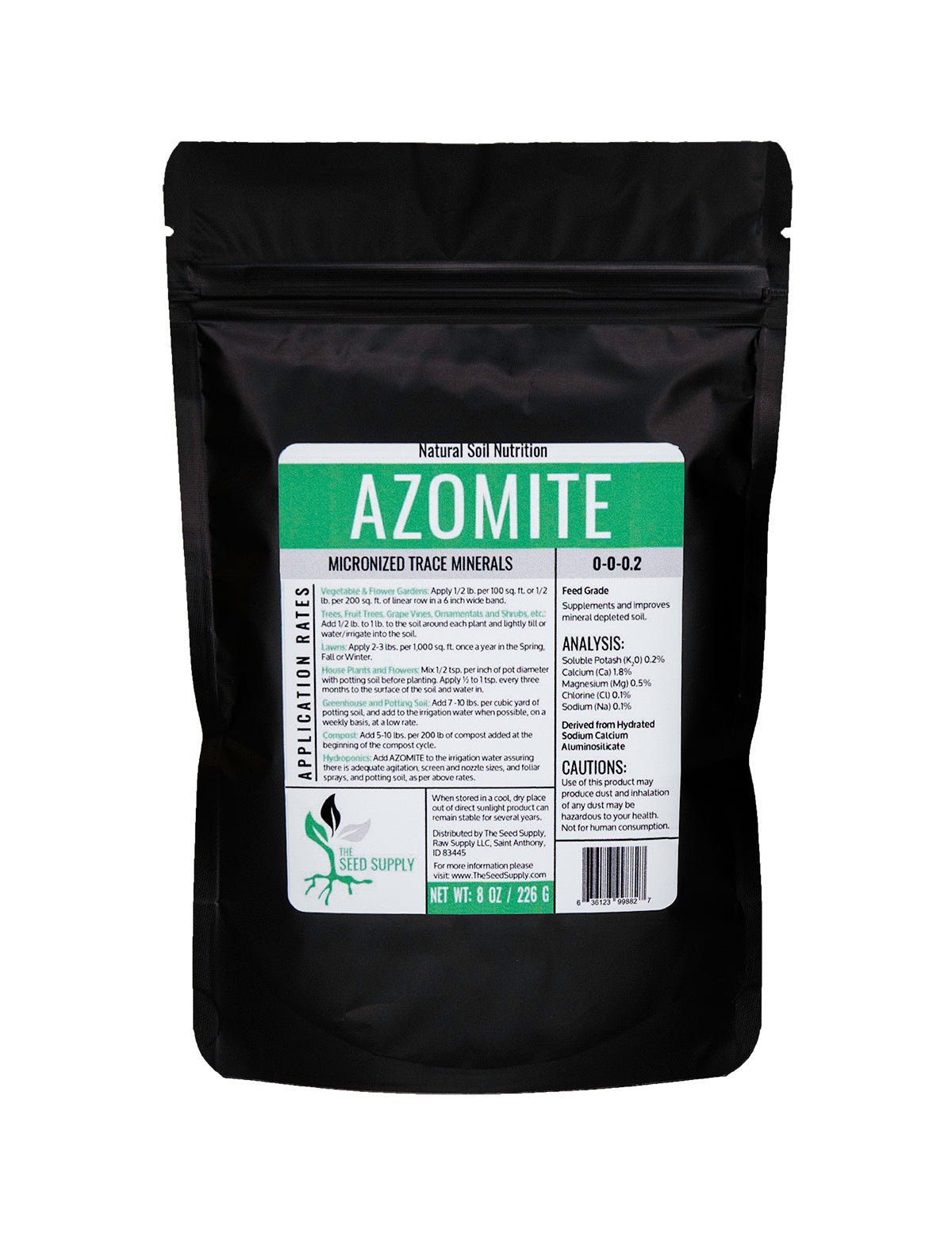 Micronized Azomite powder in a resealable bag, perfect for soil remineralization.