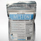 Calcium carbonate limestone powder in a resealable bag for soil pH adjustment and plant health.
